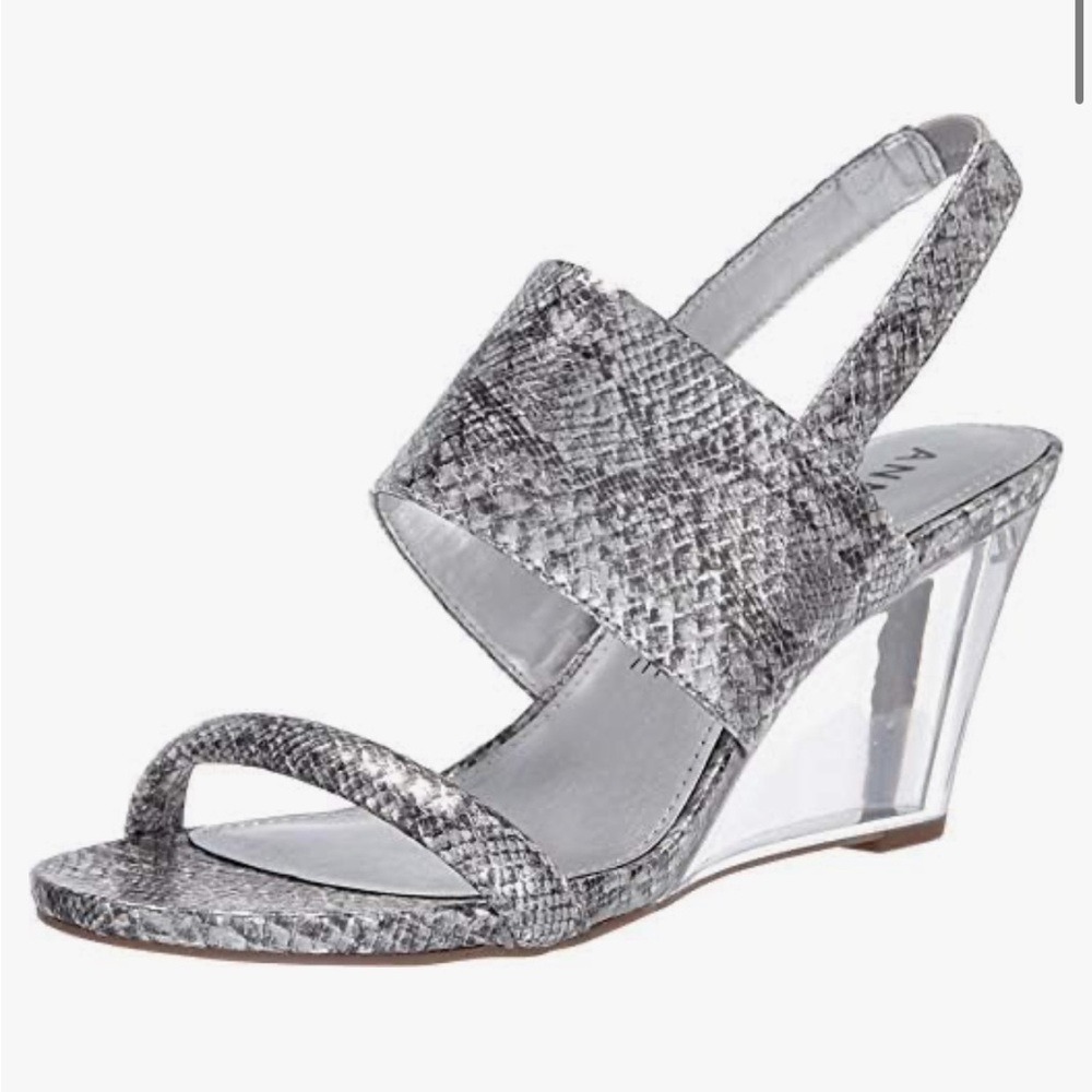 Anne Klein Silver Snakeskin Wedge Sandals size 6.5 M